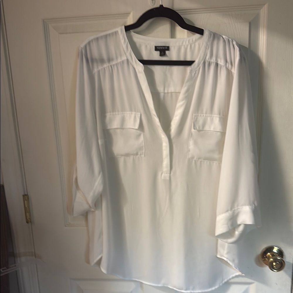 Torrid White V-Neck Blouse